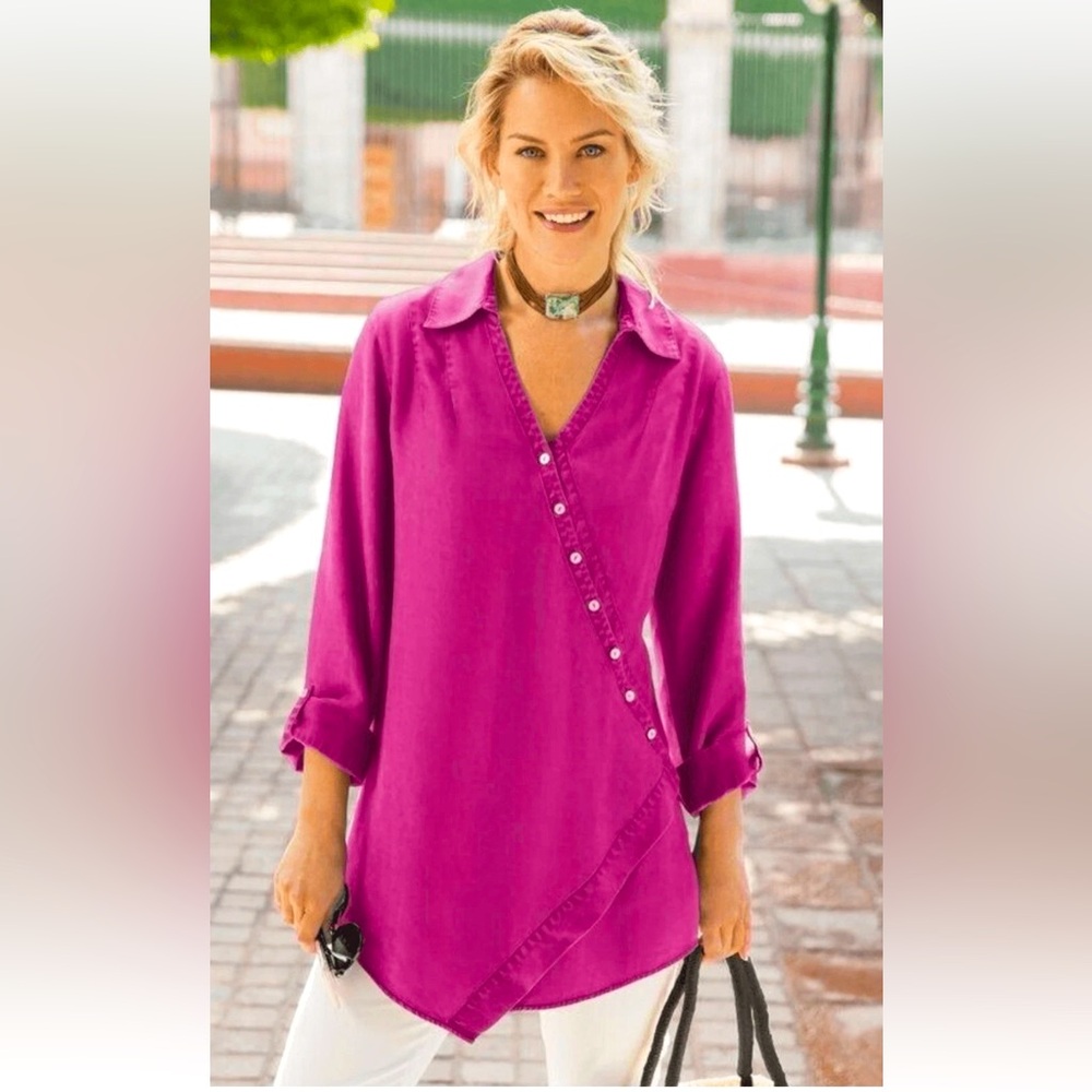 Soft Surroundings Magenta Pink Washed Tencel Tunic Size Large